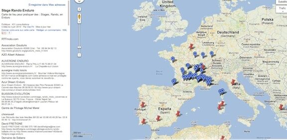 Carte des centres TT stages et randos