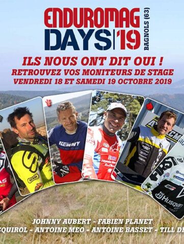 Si Johnny Aubert (GasGas) et Fabien Planet (Sherco) nous feront le plaisir d’être à nouveau à nos côtés, un vent frais soufflera aussi avec deux jeunes blonds presque suédois que sont Antoine Basset (HVA Atomic) et Till de Clerc (HVA) et on a l’immense honneur de vous annoncer la venue de deux légendes de l’enduro, la paire du Sud Cyril Esquirol et Antoine Meo (Honda Redmoto)